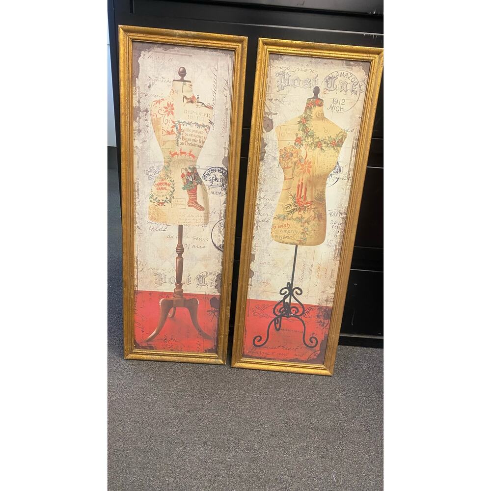 Set of 2 Vintage Christmas Framed Prints